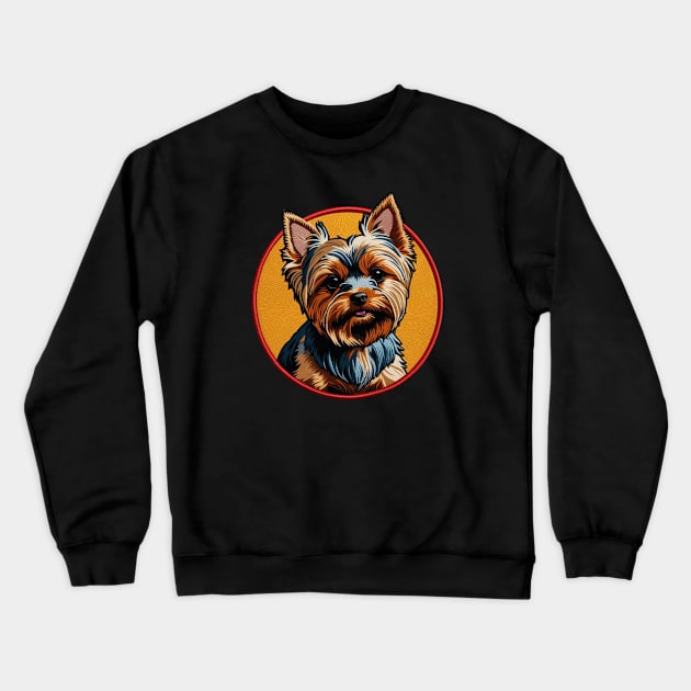 Yorkie Traditional Embroidered Patch Crewneck Sweatshirt by Xie